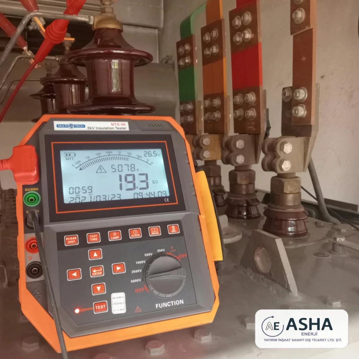 5kV Megger izolasyon direnci ölçümü ile 5078V 19.3 Gigaohm yalıtım seviyesi tespiti