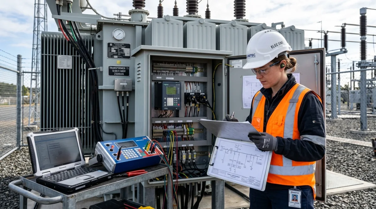 Yüksek gerilim işletme sorumlusu elektrik mühendisinin aylık trafo denetimi, röle testleri ve tek hat şeması kontrolleri
